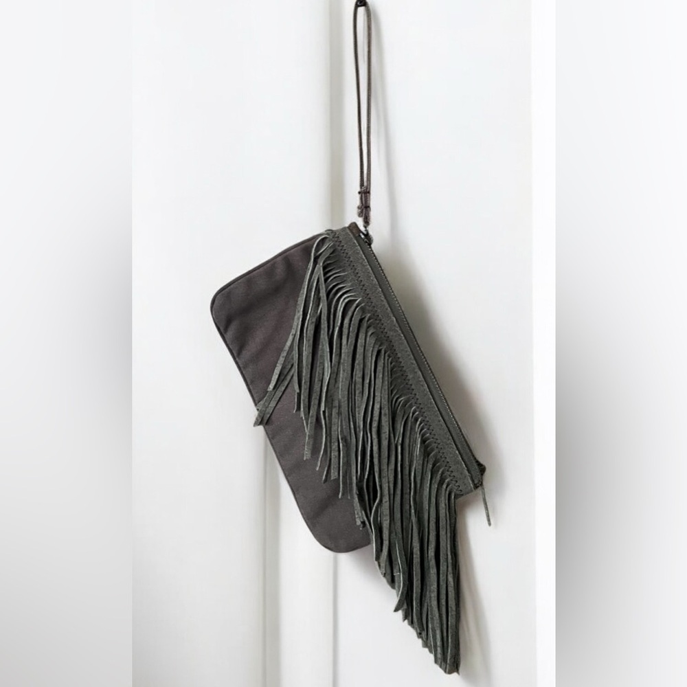 American Eagle Outfitters Fringe Suede Wristlet - Olive Green - Picture 5 of 9